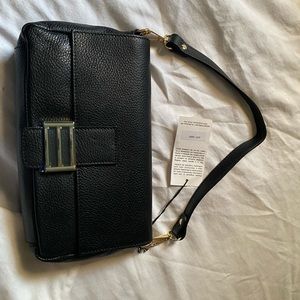 DIVINA FIRENZE ITALY GENUINE LEATHER BLACK GOLD CROSSBODY BAG AUTHENTIC